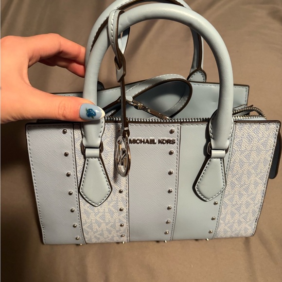 NWOT Michael Kors Sky Blue Studded Satchel - Picture 8 of 9
